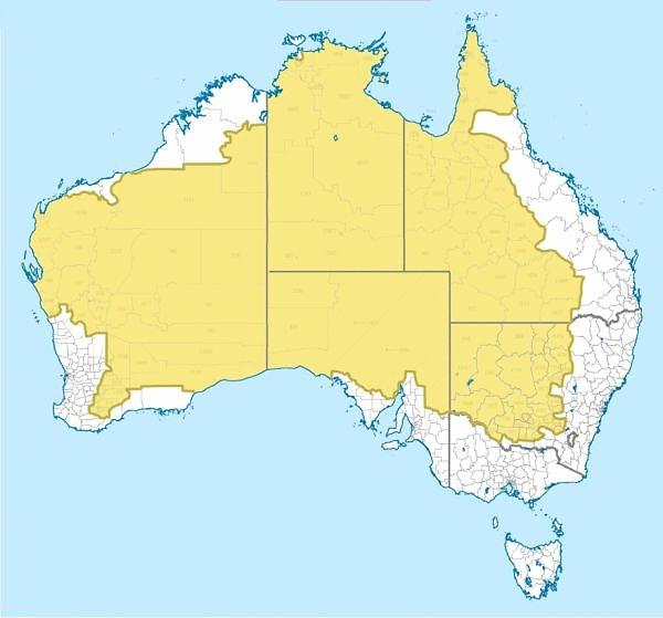 14. Avustralya nüfusunun %2'si, kıtanın sarıyla gösterilmiş bölgesinde yaşar.