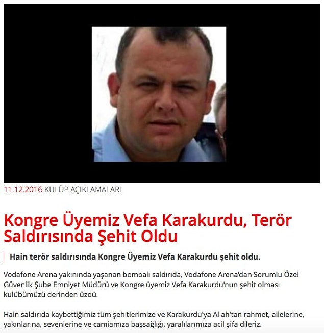 Beşiktaş, Kongre Üyesi ve Kartal Yuvası çalışanının şehit olduğunu açıkladı