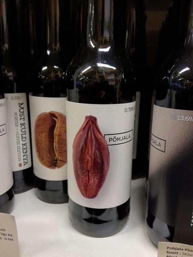 17. Clearly just a picture of a chocolate bean on a bottle of wine.