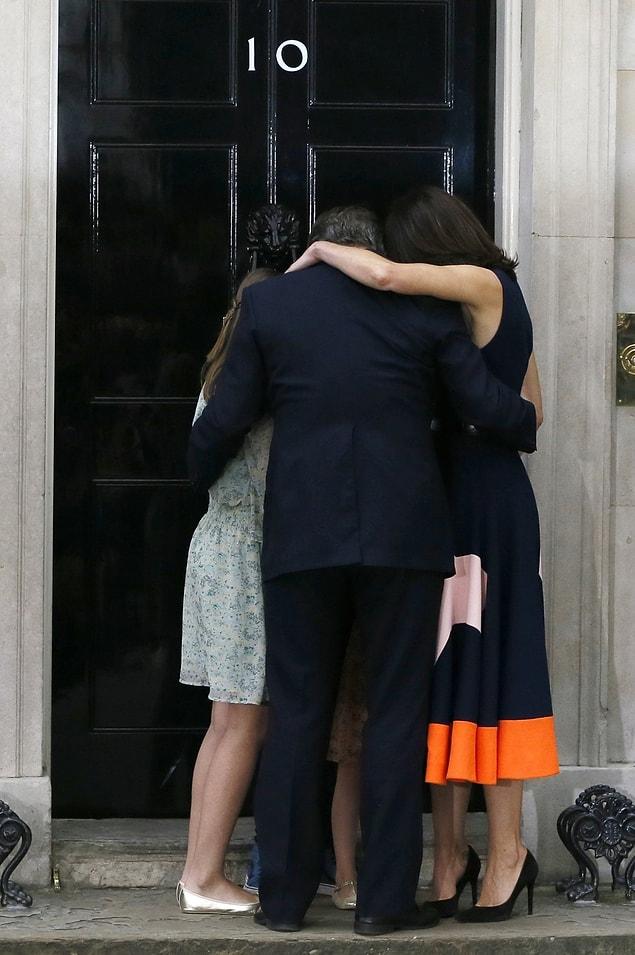 21. Britain's Prime Minister David Cameron, his wife Samantha and their children Nancy, Elwen and Florence, hug on the steps of 10 Downing Street just minutes after Cameron resigned following a shock defeat in the EU referendum.