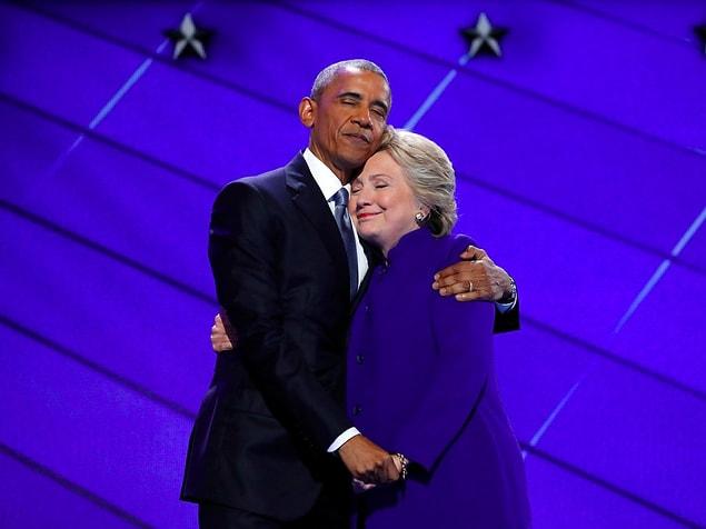 24. Democratic presidential nominee Hillary Clinton hugs US President Barack Obama as she arrives onstage at the end of his speech on the third night of the 2016 Democratic National Convention in Philadelphia.