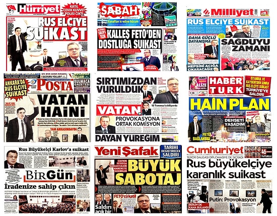Gazetelerde Bugün: Rus Elçiye Suikast Manşetlerde