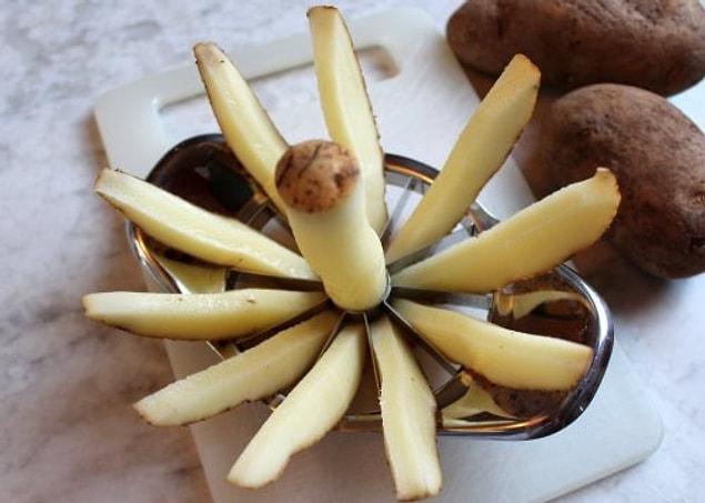 6. You don’t need to struggle while cutting potatoes. Just use your apple slicer!