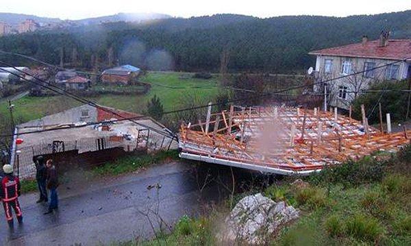 Fırtına birçok evde hasar meydana getirdi, 60 evin çatısı rüzgara dayanamayarak uçtu