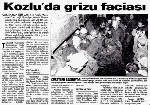 20. Zonguldak'ın Kozlu ilçesindeki taş kömürü maden ocağında meydana gelen grizu patlamaları nedeniyle 263 madenci hayatını kaybetti.