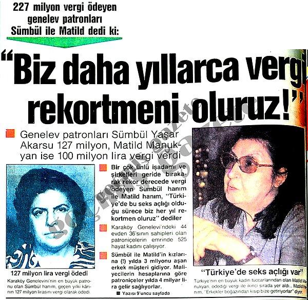 13. Genelev patronu Matild Manukyan İstanbul vergi rekortmeni oldu.