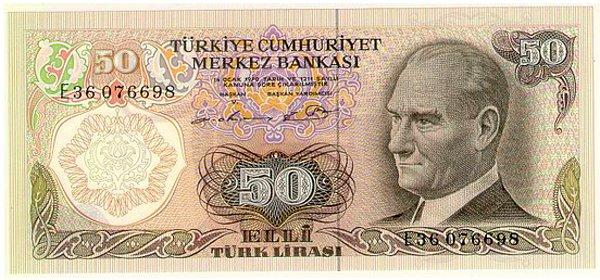 22. 50 TL'lik banknotların, 21 Ağustos 1987'den itibaren tedavülden kaldırılmasına karar verildi.