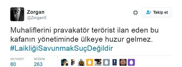 Silinen paylaşımın ardından Twitter'da #LaikliğiSavunmakSuçDeğildir hashtag'iyle paylaşımlar yapılmıştı