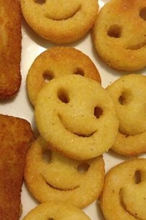All forms of school potato, like cubes, smilies, and curly fries.