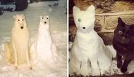 Снежные питомцы: люди лепят скульптуры из снега для своих четвероногих друзей