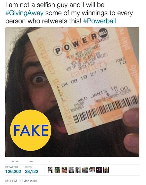 4. Piyangodan kazandığı parayı retweetleyenlere vereceğini iddia eden adam