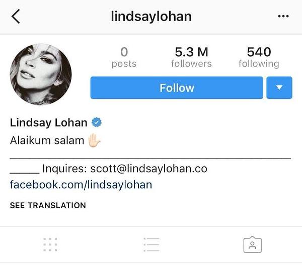 3. Lindsay Lohan, Instagram hesabındaki tüm fotoğrafları sildi ve info kısmına "Aleyküm Selam" yazarak kafalarda müslüman mı oldu sorularının belirmesine neden oldu.
