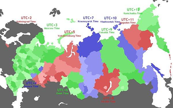 15. Rusya o kadar büyük ki, 11 farklı saat dilimi var.