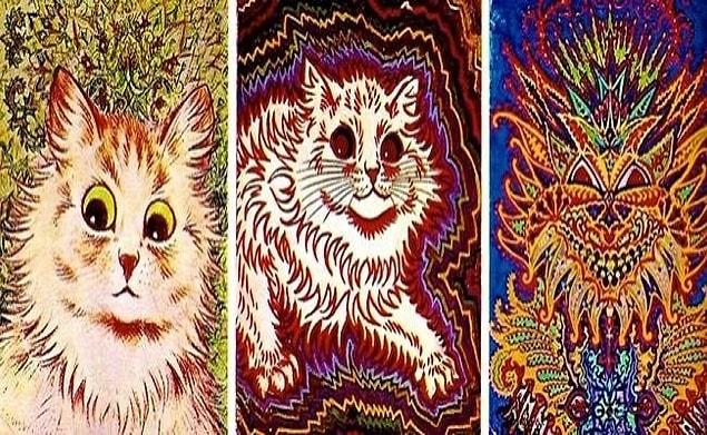 11. Louis Wain shows his mental change through this series of paintings of cats in the early 1900s after his disease was diagnosed.