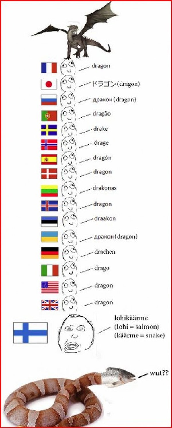 14. Если до этого момента я еще верила в свои силы, то узнав, что дракон = лосось + змея, поняла, что мне не выучить этот язык никогда!