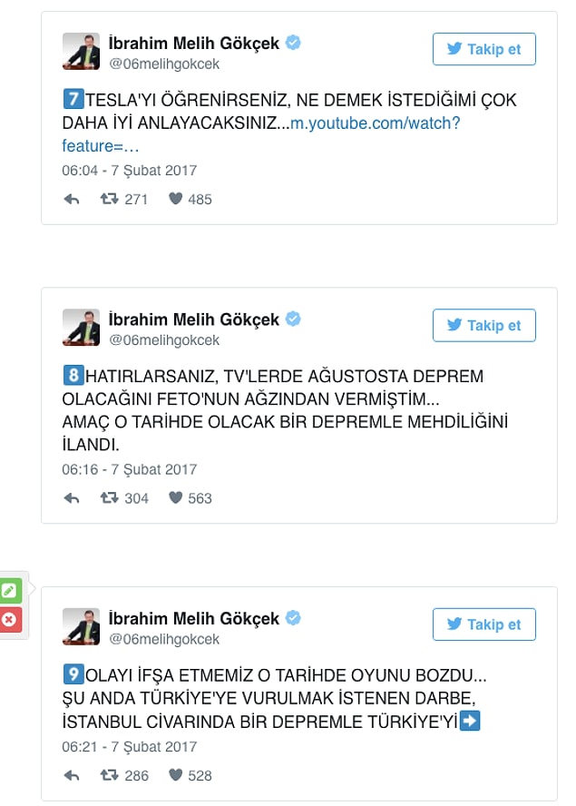 Gökçek açıklamasında Tesla'yı referans verdi ve ekledi: "Bazıları olaya alaya alsa da ben önemsiyorum..."