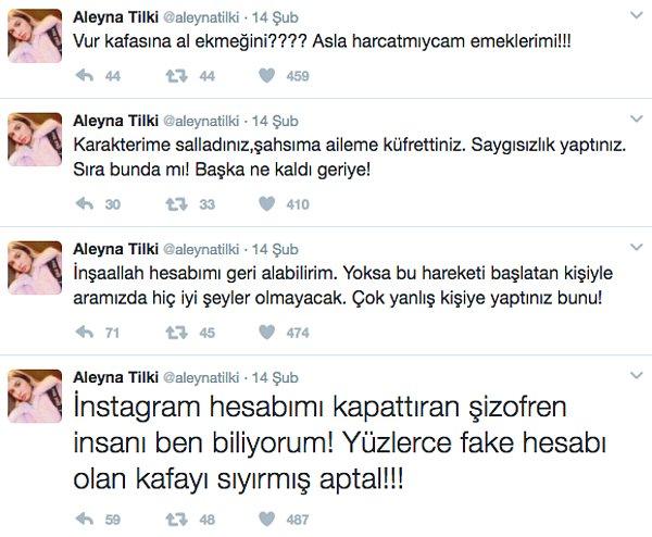 7. Instagram hesabı hacklenen Aleyna Tilki, öfkesini Twitter'dan oldukça sert bir şekilde dile getirdi.
