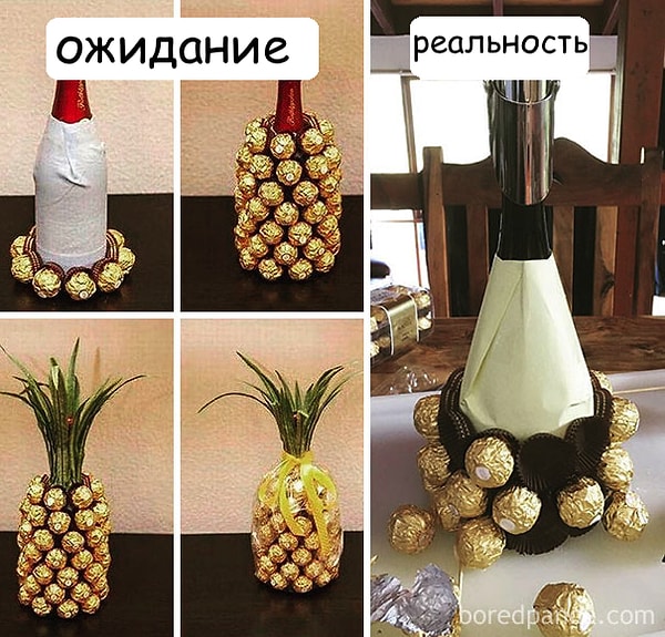 14. Подарок в виде ананаса из конфет и шампанского