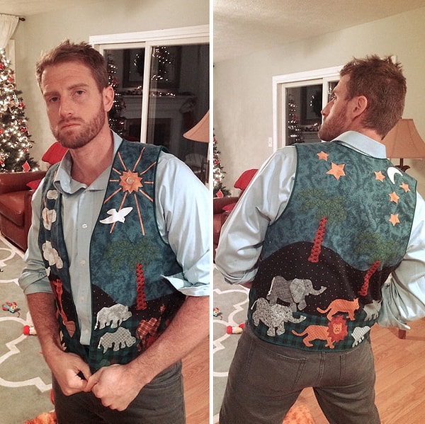 8. Моя 90-летняя бабушка прислала мне самодельный жилет с запиской: "Надень на вечеринку"