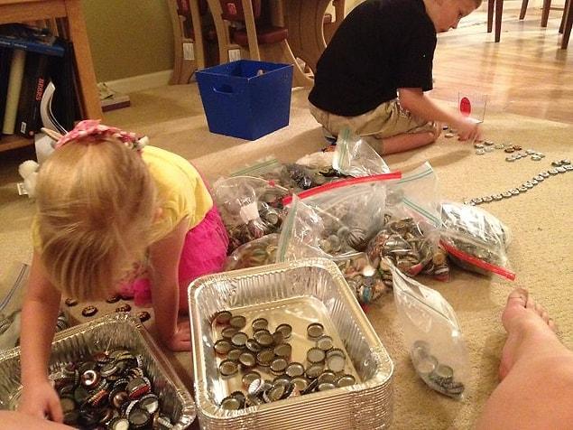 He and his friends and family saved 2,530 beer caps over 5 years specifically for this project.