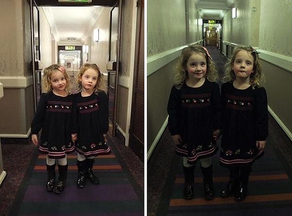 İsimleri Poppy ve Isabella olan 4 yaşındaki ikizler tabii ki 'Shining' ikizlerini bilmiyor. Ancak aradaki benzerliği biz çok iyi görüyoruz.