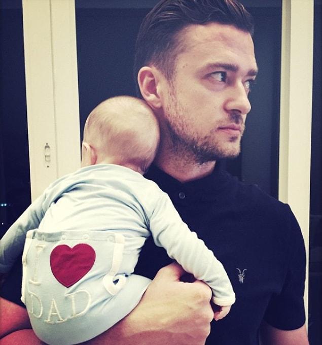 23. Justin Timberlake embracing his baby son.