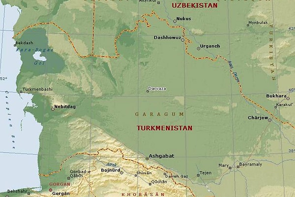 1. Газовый кратер "Дарваза" находится в Туркменистане, неподалёку от аула Ербент.