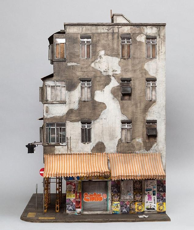 The centerpiece of his recent work, Temple Street, is modeled after a real apartment block in Kowloon City, Hong Kong.