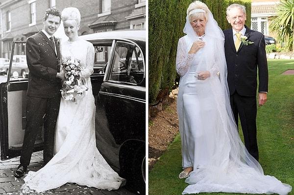 29. 50. evlilik yıl dönümlerini 1966 yılında giydikleri düğün kıyafetleriyle kutladılar.