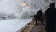 Spectacular Slow-Motion Video Shows The Moment A Train Covering Passengers In Snow!