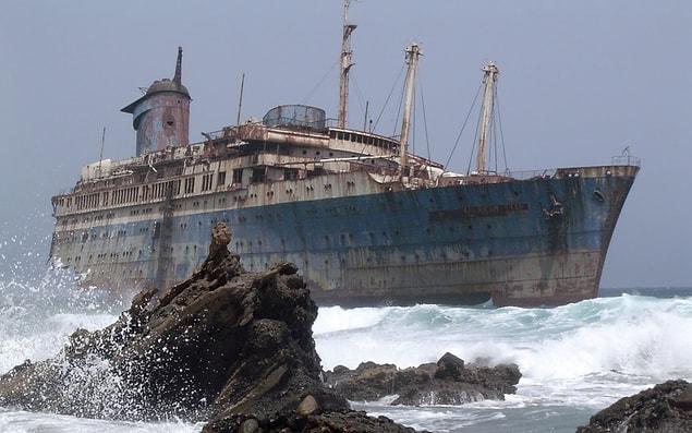 16. The SS American Star wrecked on a beach at Fuerteventura, the Canary Islands