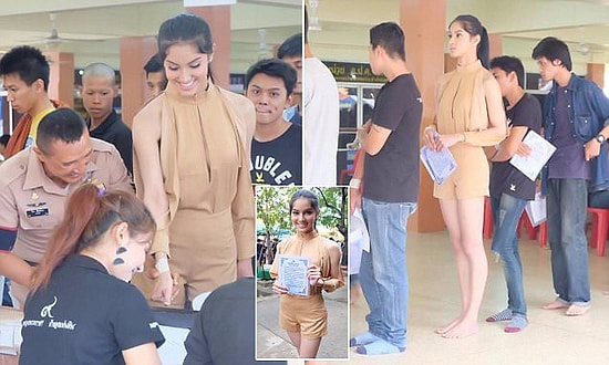 Tayland'da Askerlik Şubesi Sırasında Beklemek Zorunda Kalan Güzellik Kraliçesi Trans Kadın