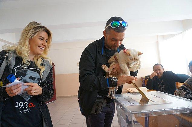12. Edirne’de anayasa değişikliğine ilişkin halk oylamasında oy kullanmaya kedileriyle gelen bir çift, ilgi odağı oldu.