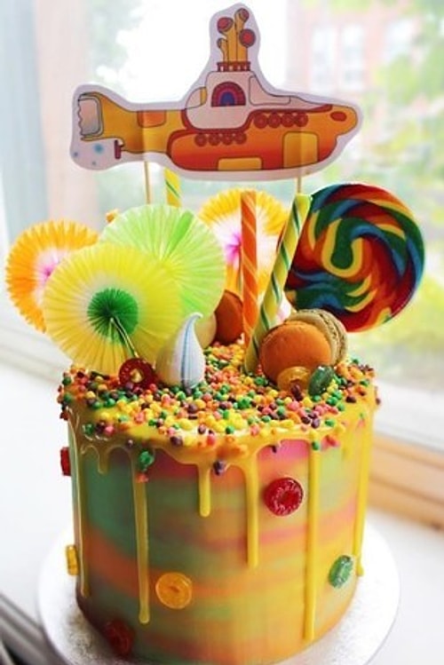 She makes music-inspired celebration cakes too, like this colourful, Beatles-inspired sponge.
