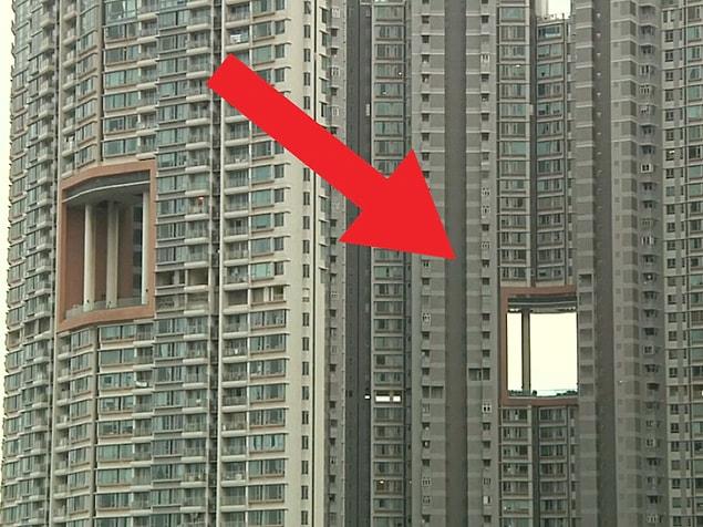 There are some huge holes in some skyscrapers in Hong Kong and China.