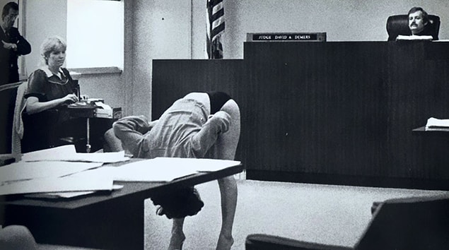15. An exotic dancer, arrested and brought before the judge, explaining to the court and the jury that her underwear is too large to perform her job as she wished.