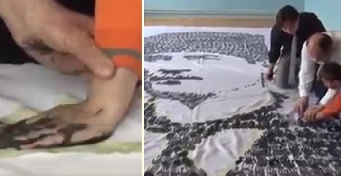 Öğretmen ve Öğrencilerinden El İziyle Atatürk Portresi