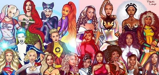 Французский художник превратил 14 безбашенных певиц в супергероев из комиксов
