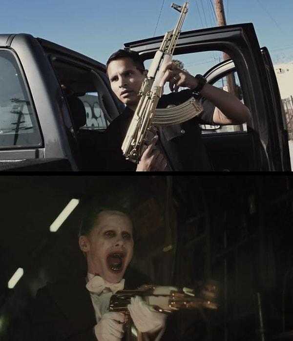 10. Jokerin helikopterden ateşlediği altın silah, 'End of Watch'ta Michael Peña'nın karakterinin bulduğu silaha benziyor, ki o da bir David Ayer filmi.