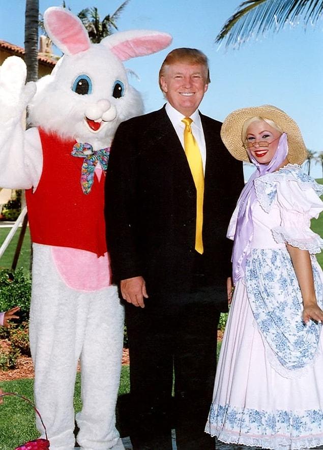 7. Trump glowing with happiness during a portrait with the Easter Bunny and Bo Peep at Mar-a-Lago in 2006.