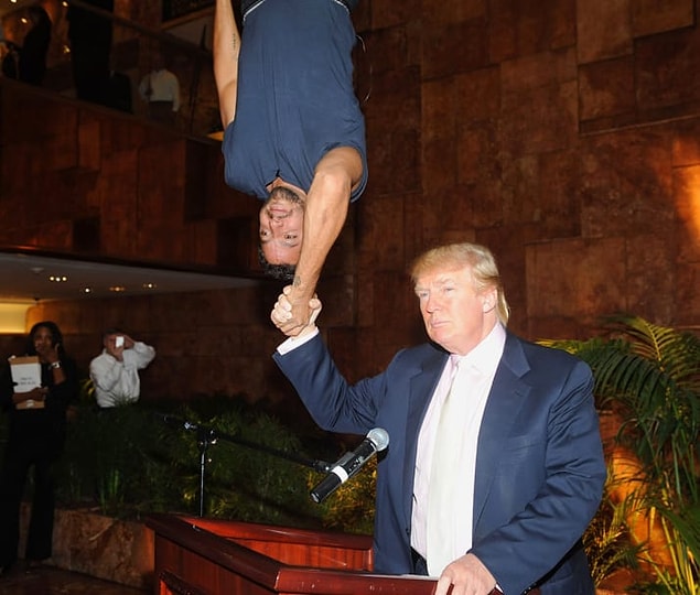 10. Trump casually shaking hands with David Blaine at a press event in 2008.
