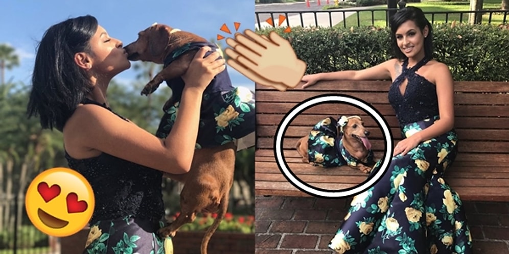 Balo Elbisesinin Aynısından Biricik Köpeğine de Giydirip Herkesi Büyüleyen Genç Kadın