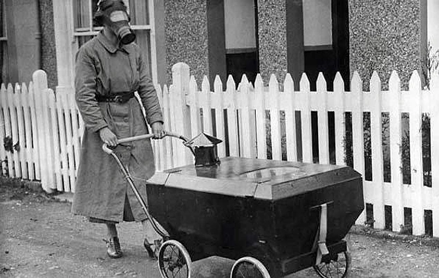 Special baby car developed for protection from possible chemical / biological attacks during World War II. London.