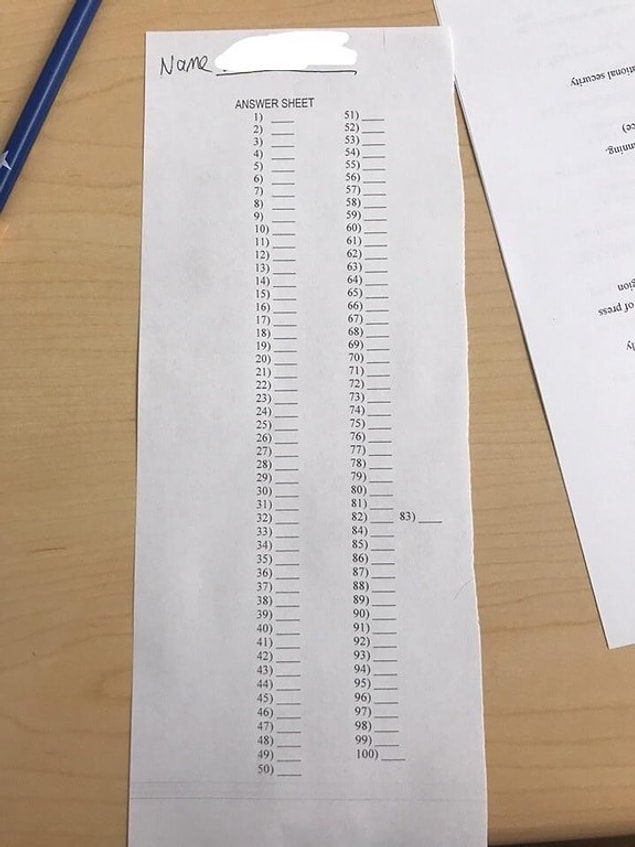 16. Cevap kağıdı ve bütün sınav mahvolur...