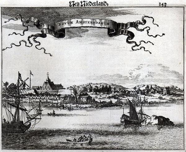 Buradaki tahta baskı, 1651'de adı hala New Amsterdam'ken çekilmiş Manhattan.