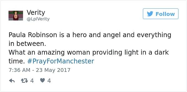 "Paula Robinson bir kahraman ve bir melek ve bu ikisini arasındaki herşeydir. Bu karanlıkta ümit olan harika bir kadın."