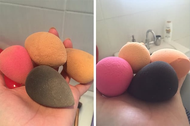 1. This before and after of sponges being cleaned.