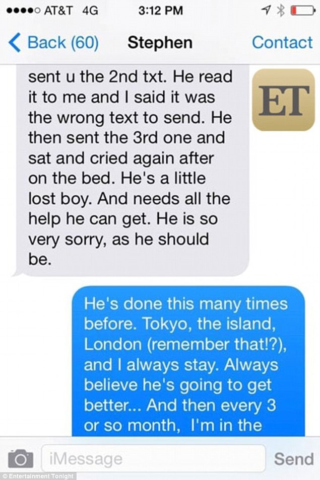 2014'e ait mesajlarda Depp'in kendisine daha önce Tokyo, Adada ve Londra'da şiddet uyguladığını iddia ediyordu.