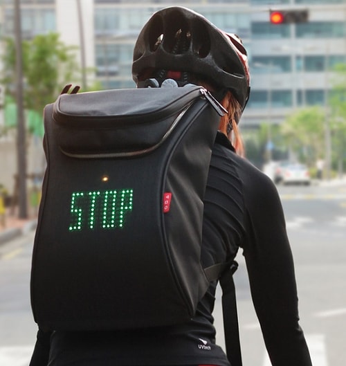The cyclist’s backpack which has a built-in safety display