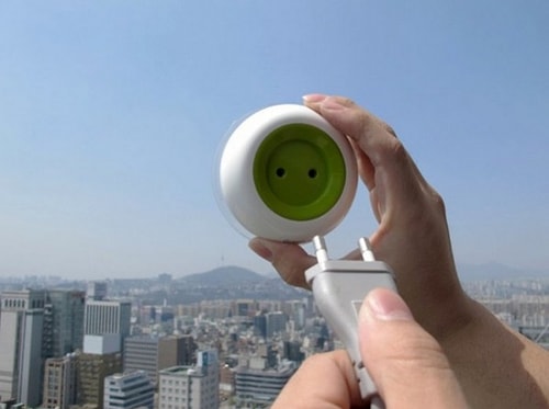 A portable, solar-powered plug socket